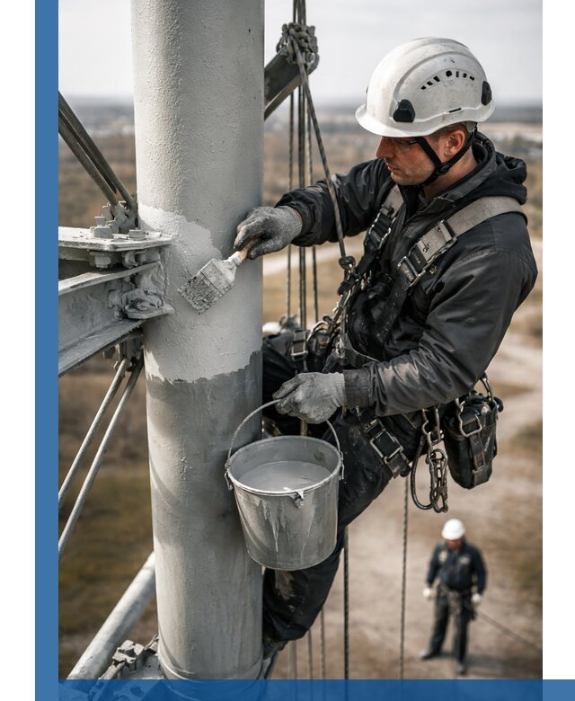 Покраска мачт связи в Котласе промышленными альпинистами