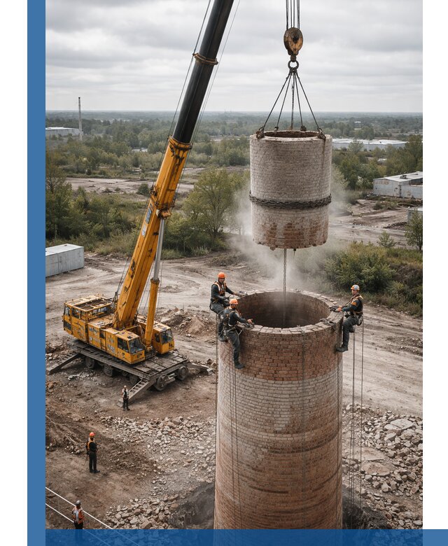 Демонтаж дымовой трубы в Котласе с гарантиями безопасности