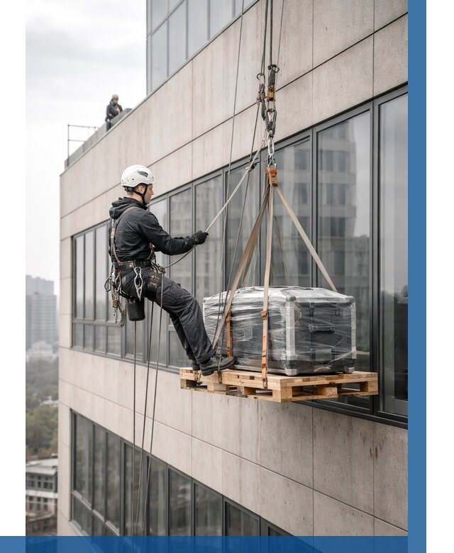 Спуск груза по фасаду в Котласе от 3627 р. | ВЫСОТНИК-Ктл