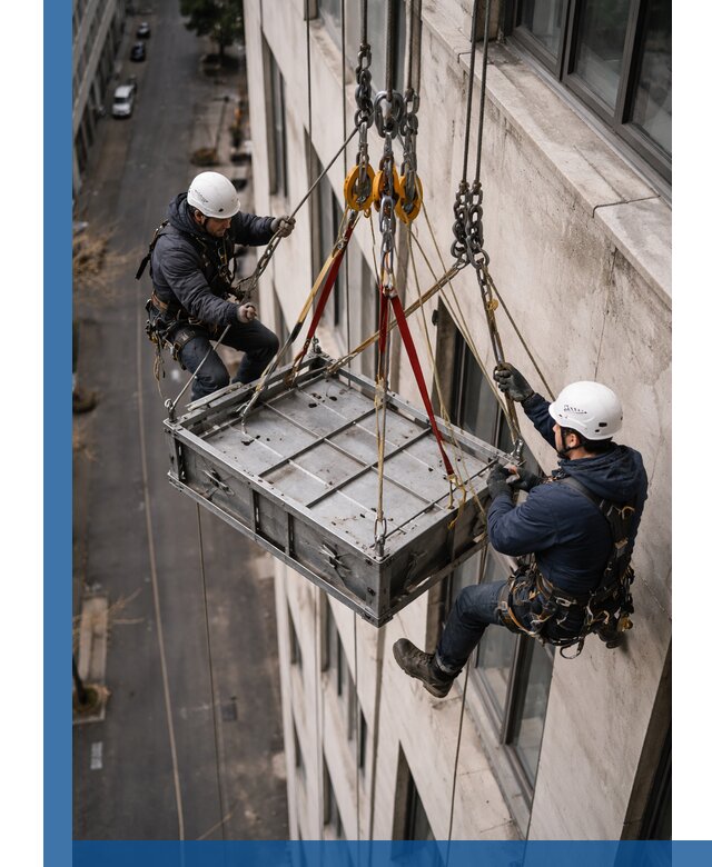Спуск и подъем грузов по фасаду в Котласе для зданий