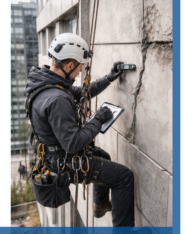 Обследование фасада альпинистами в Котласе от 124 р. | ВЫСОТНИК-Ктл