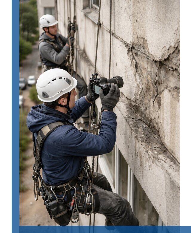 Фотофиксация дефектов фасада с высотной съемкой в Котласе