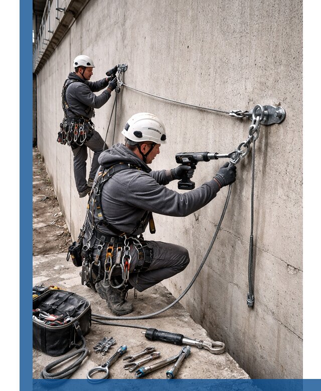 Монтаж анкерных линий высотной безопасности в Котласе