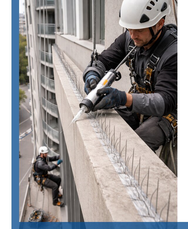 Установка шипов от птиц на фасадах и кровлях в Котласе